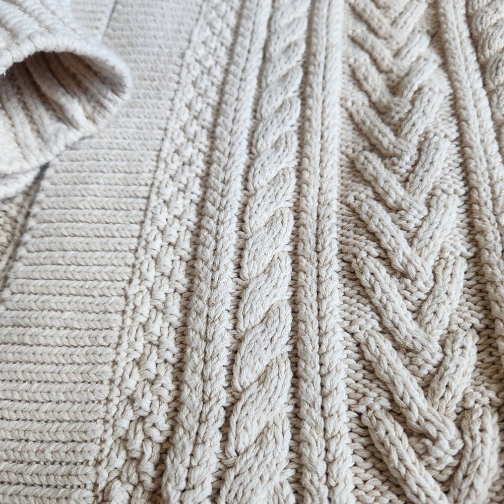 L.L. Bean Hooded Cable Knit Fisherman's Cardigan Sweater - Picture 7 of 8